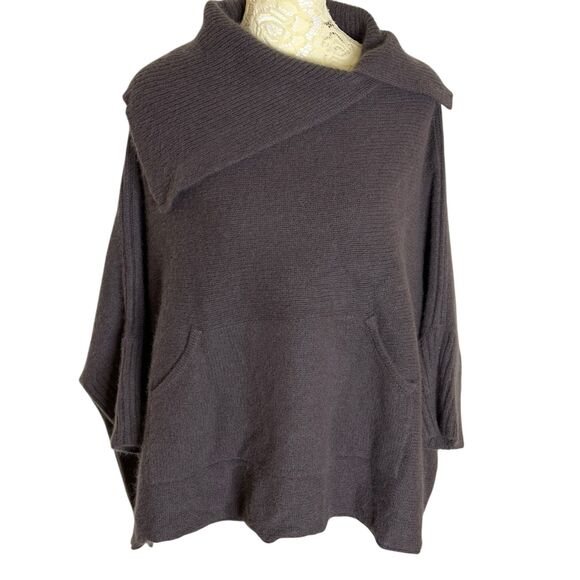 Caz Cashmere Sweater Crop Dolman Asymetrical Neck Gray Brown OS - Picture 1 of 5